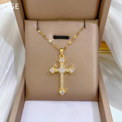 Cross Zircon Light Luxury Temperament Gorgeous Full Diamond Necklace Female Versatile Collarbone Chain Titanium Steel Chain