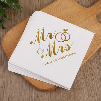 20-100Pcs Mr Mrs Paper Napkins Wedding Table Decoration Bronzing Cocktail Dessert Disposable Napkin Bridal Shower Party Supplies