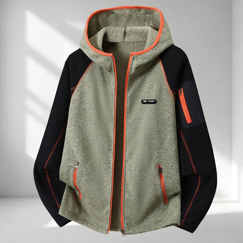 Men's Plus Size Fleece Hooded Jacket Color Block Zip Up Warm Casual Hoodie for Big Men