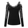 New Spring Autumn Women's Fashion V Neck Blouse Solid Color Off Shoulder Tops Long Sleeve Sexy Lace T-Shirt Slim Fit Blouses Tops