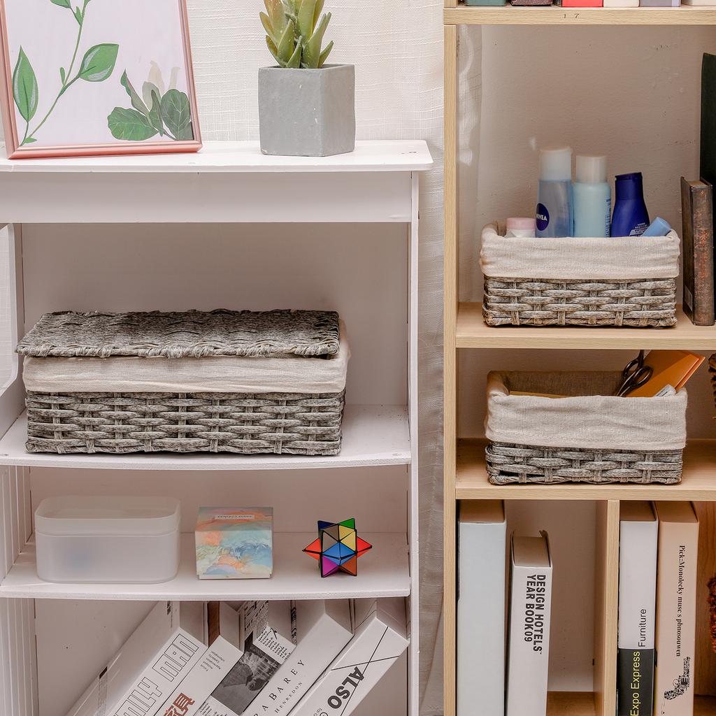 Set di 3 cestini portaoggetti in vimini intrecciato, per mensole e mensole, 1 grande e 2 piccoli, stile rustico, per la casa, camera da letto e bagno (naturale