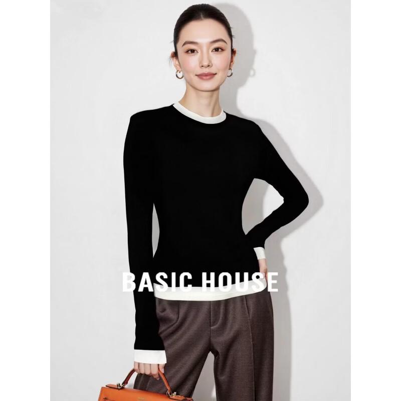 Basic House Women s Color Block Faux Layer Long Sleeve Top XL