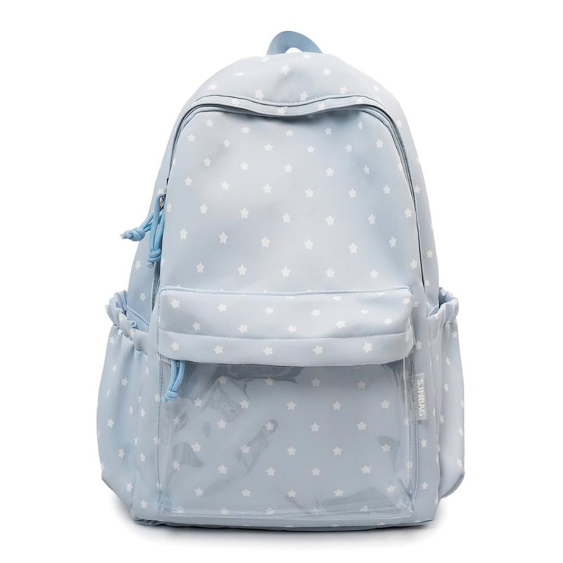 Cute Star Print Backpack for Women & Girls – Transparent Front Pocket, Lightweight Design – Perfect for School, Travel & Daily Use