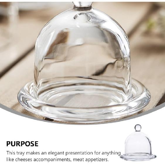 PRETYZOOM Glass Cake Stand with Lid - 9x9cm Mini Cupcake Display Dome, Appetizer Serving Tray Dessert Platter for Macarons, Cannoli, Desserts
