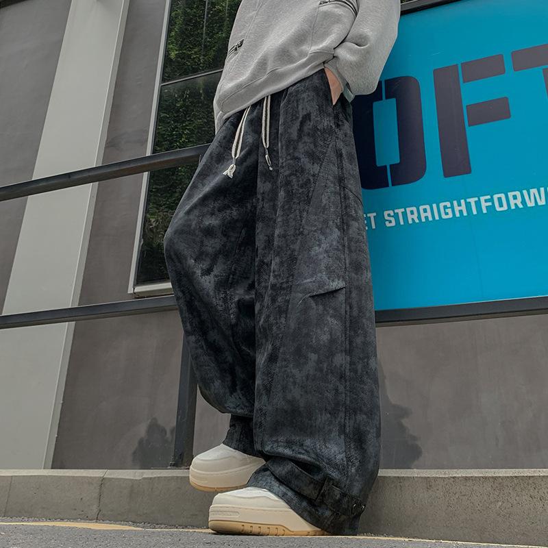 American trend tie-dye loose casual comfortable versatile straight trousers boys and teenagers wide-leg drawstring casual trousers