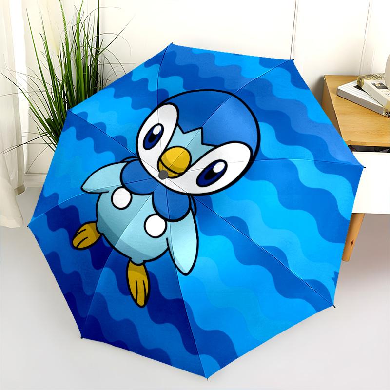 Piplup and Bulbasaur  pattern, automatic folding umbrella, portable and foldable design, 8 ribs, a Christmas or birthday gift.