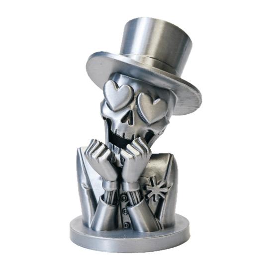 3D Printed Top Hat Skull Figurine with Love Eyes Romantic Gothic Skull Sculpture