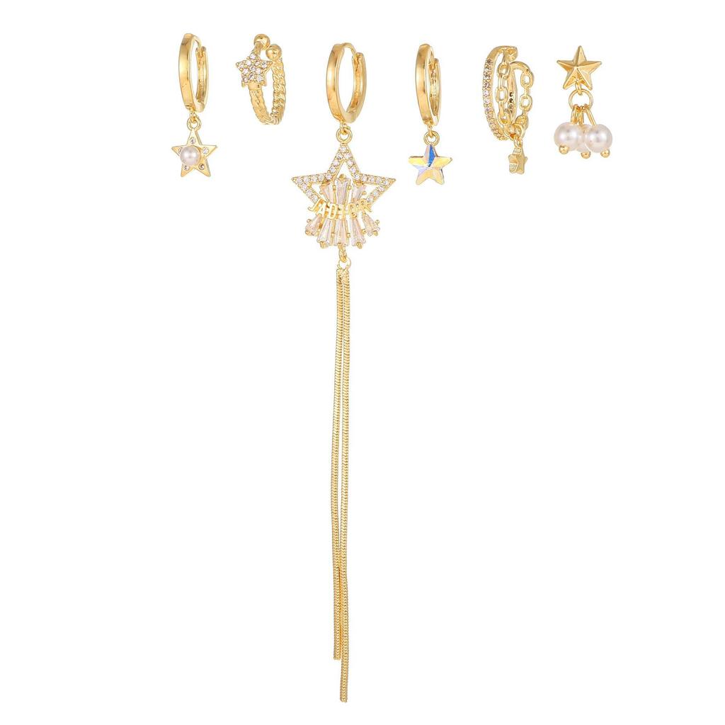 Set náušnic s třásněmi ve tvaru hvězdy a měsíce se zirkony