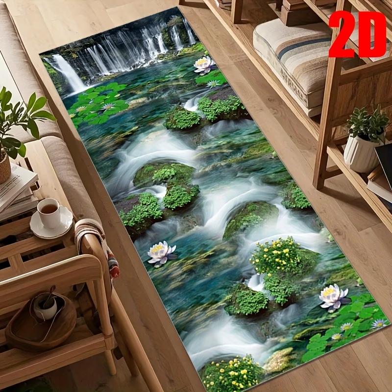 

2D Realistic Waterfall Stream Runner Rug Hallway Carpet Kitchen Mat Non Slip Washable Floor Carpet with Butterflies Design 40X120CM