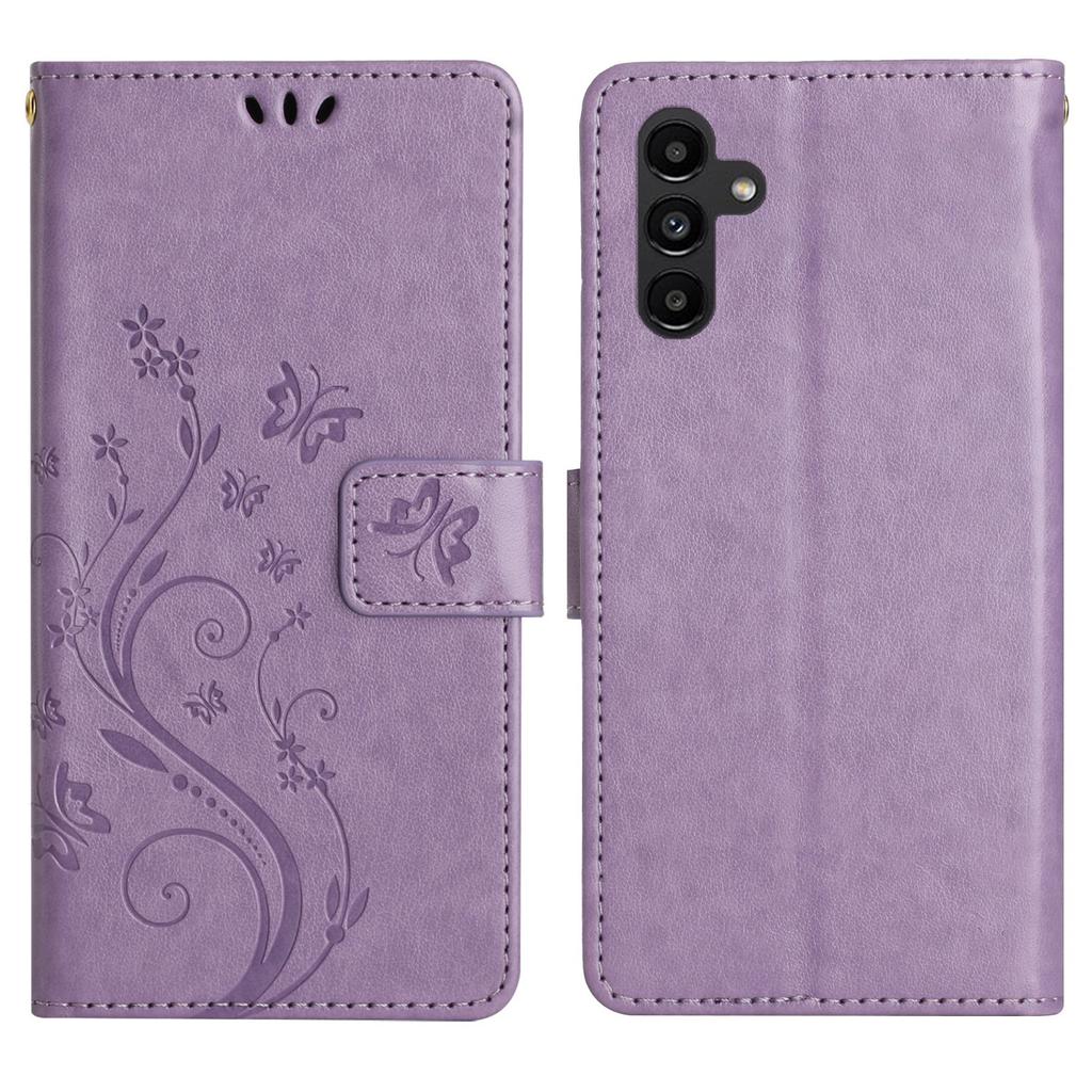 For Samsung Galaxy S24 FE Leather Wallet Case Butterfly Flower Imprinted Phone Cover with Strap