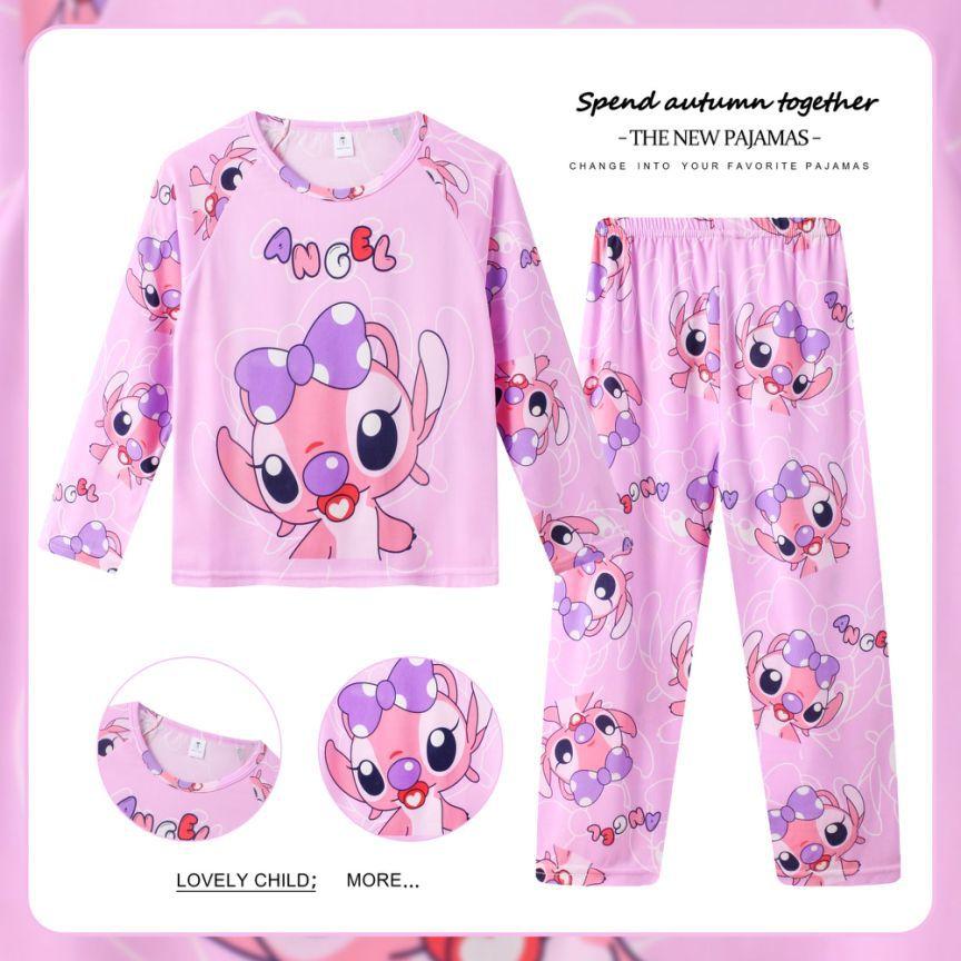 Disney Minnie Stitch Children's Home Clothing Set Children's Long Sleeve Pajamas Cute Design Lightweight and Comfortable Fabric Pajama Set