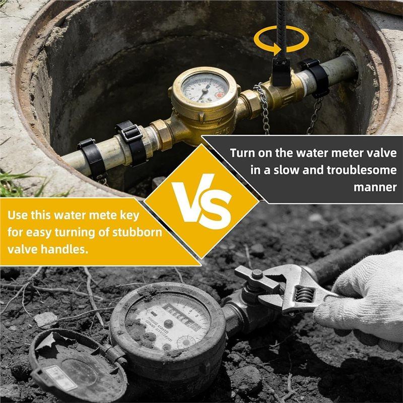 B97A-T-Handle& U-Head Water Meter Shut Off Tool- Reinforced Rebar Steel 12 Inch Inch Water Meter Wrench With 4-Way Utility Key