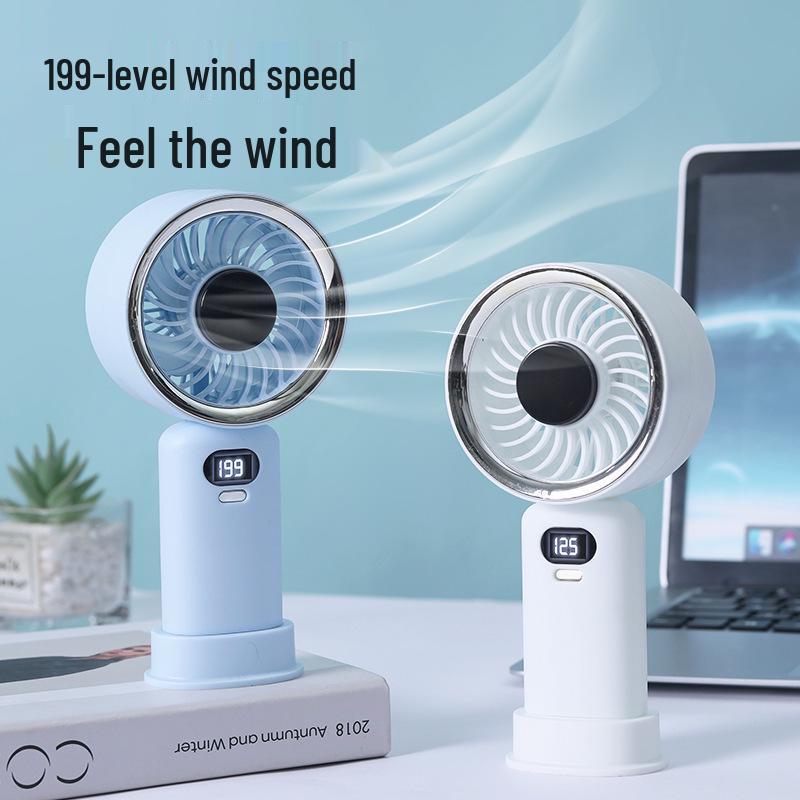 Portable USB Rechargeable Mini Fan with Digital Display for Students and Desktop Use