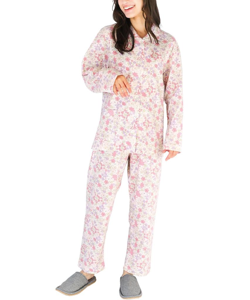 Nishiki Made in Domestically Petite Smooth Long Front Top and Bottom Long Spring and Autumn Loungewear Women's Pajamas, Japan, Sewn, Size, 100%