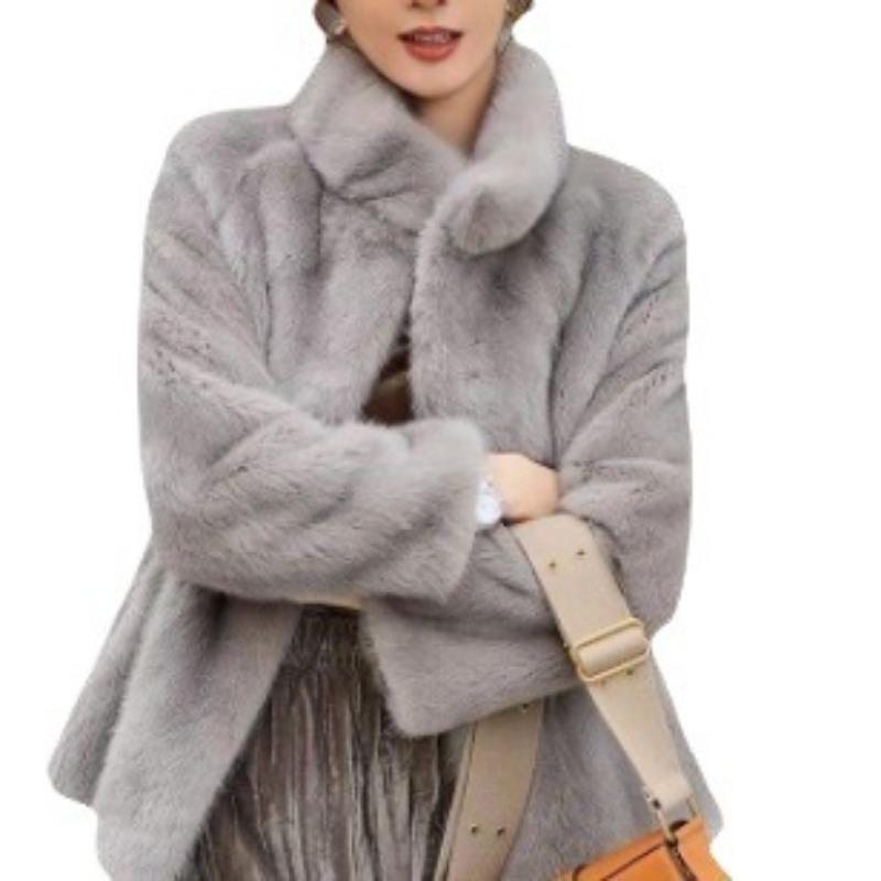 Imitation Mink Fur Coat Women's New Loose Stand-up Collar Thin Long-sleeved Imitation Rabbit Fur Thickened Mink Coat