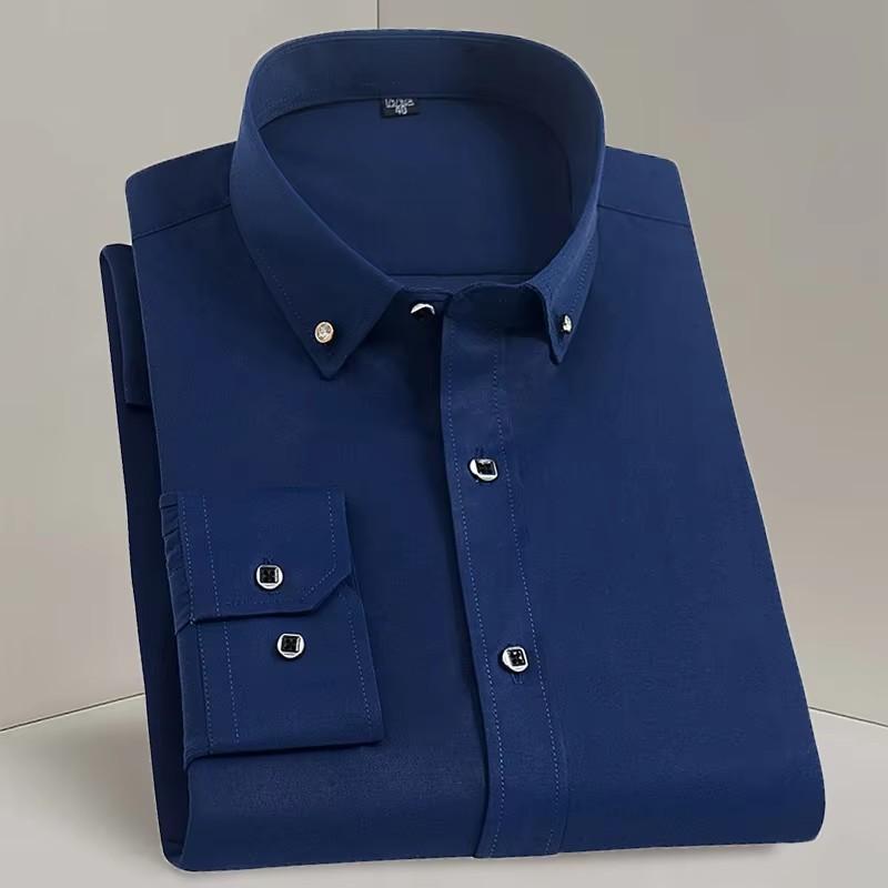 Мужская деловая рубашка Формальная Модная Тонкая Классическая Базовая Ромбовидная Пуговица Длинный Рукав Социальная Белая Офисная Рубашка Мужская Одежда 45