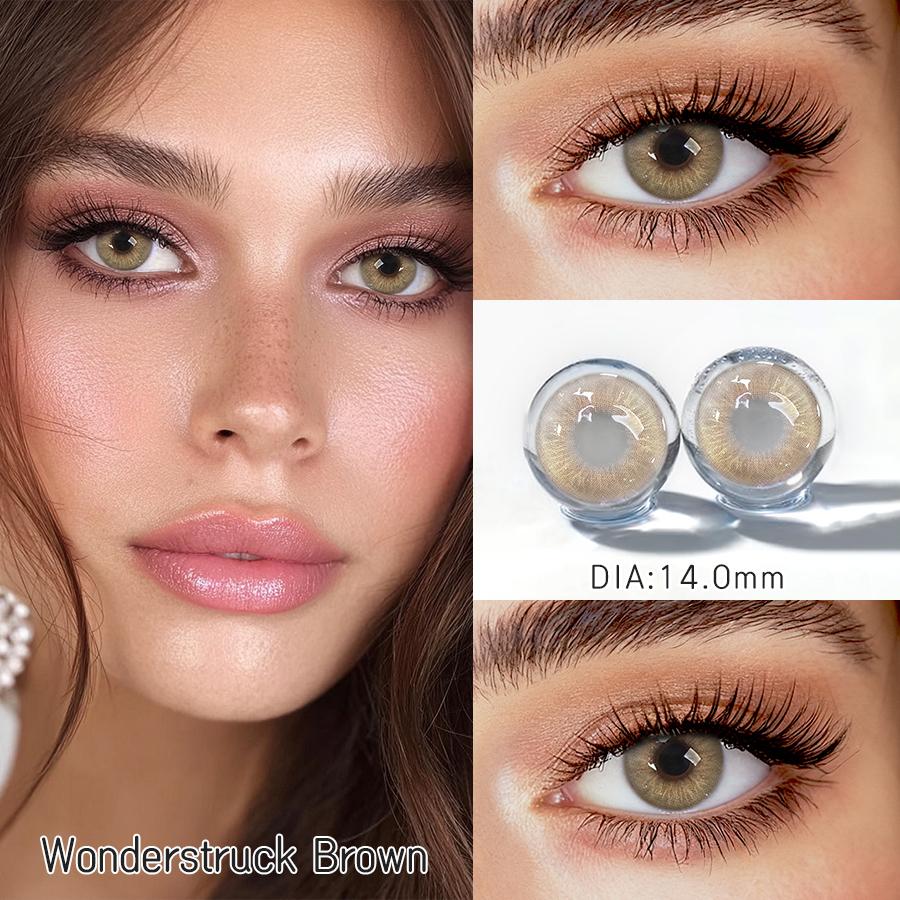 FreshLady Colored Contact Lenses 14.0mm Soft Yearly Lens 1 Pair – Light Brown / Dark Brown / Grey / Silver Grey for Daily, Party