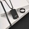 Vnox Sidecross Dog Tag Necklaces Chunky Curb Chain Bracelet 6/8/11.5mm Width Open Adjustable Ring Jewelry Set Gifts for Men Boys