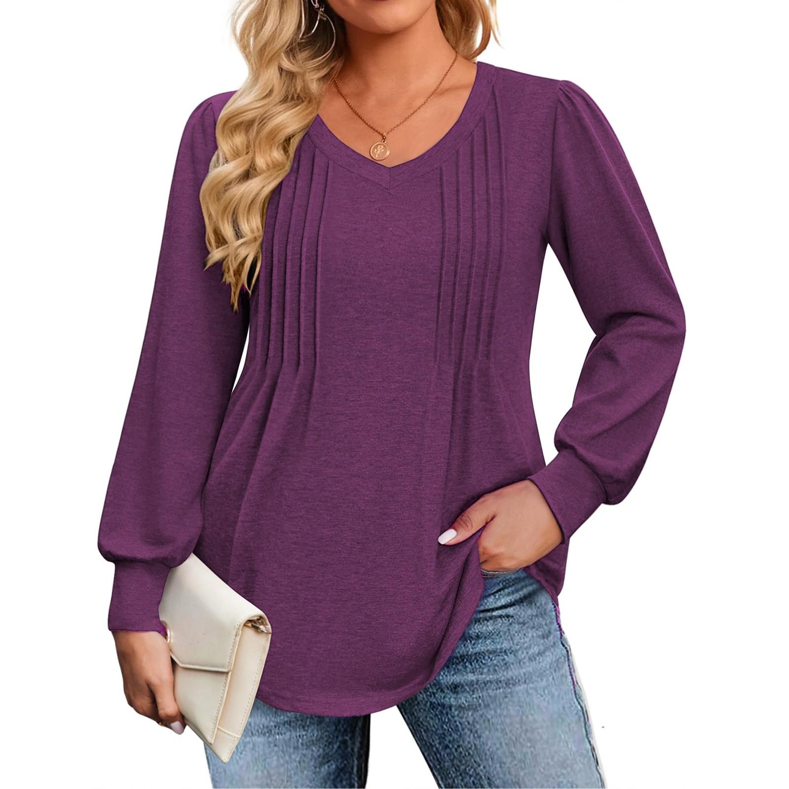 

Женские рубашки больших размеров с длинным рукавом, туники с V-образным вырезом, базовые футболки свободного кроя XL фиолетовый