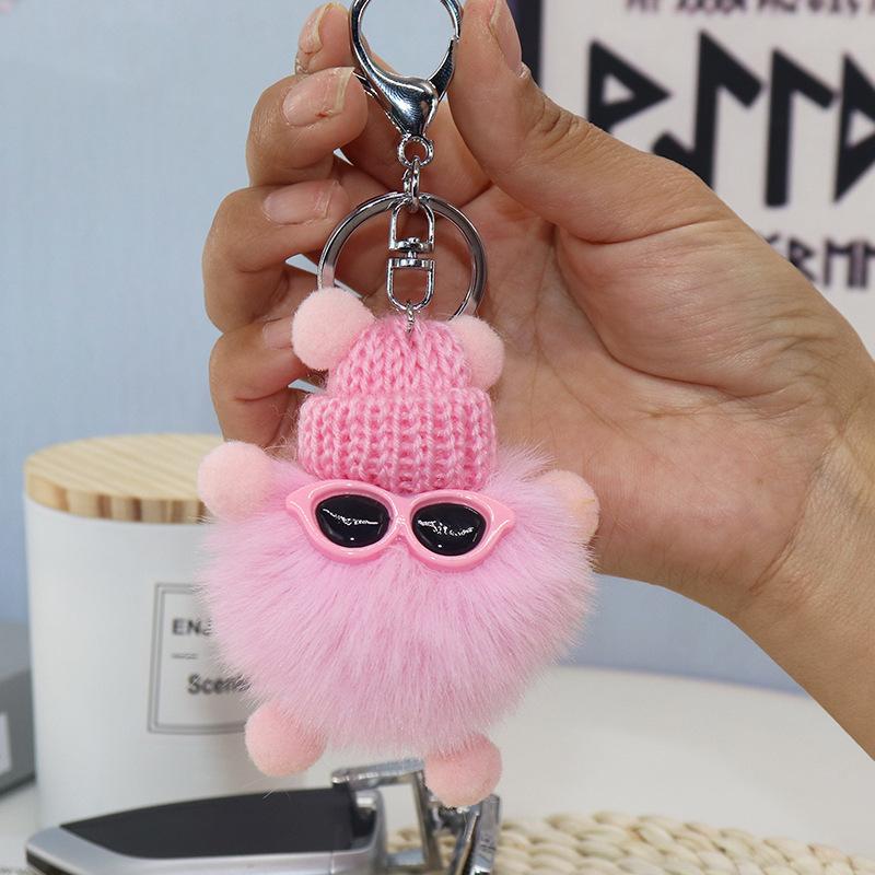 Imitation Plush Pendant Cartoon Coal Ball Key Bag Plush Doll Pendant Keychain Cute Solid Color Accessories