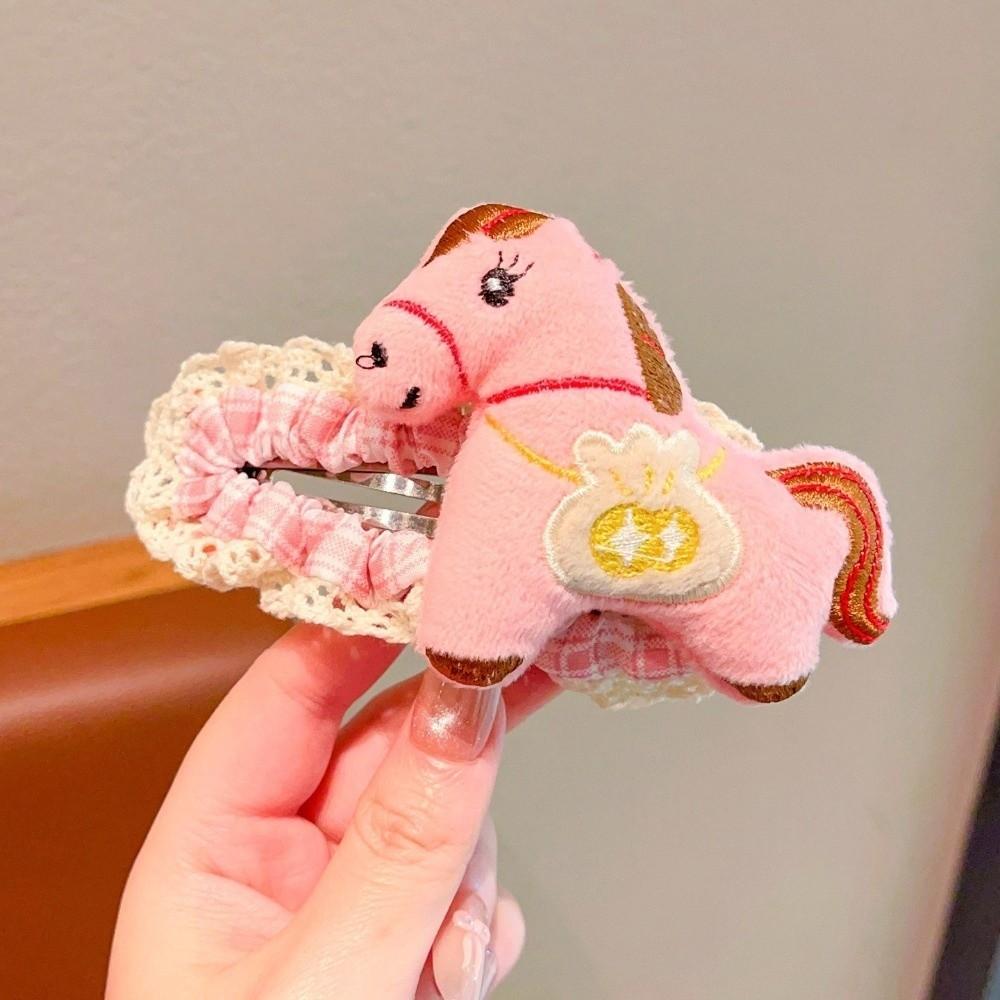 Grid Cartoon Hair Clip Large Plush Edge Clip Creative Horse Hairpins  2026 New Year