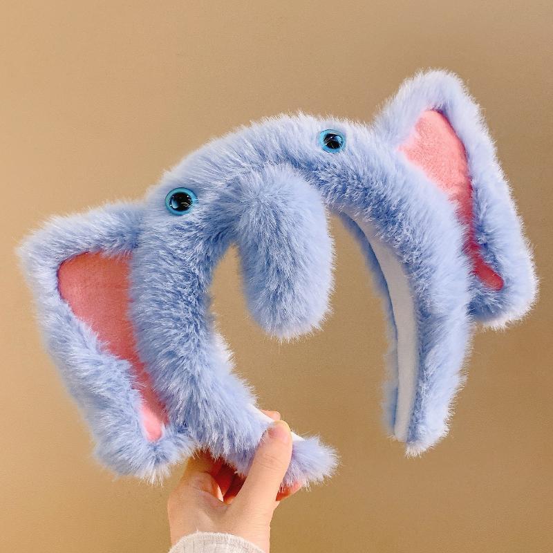 1Pcs Cute Plush Elephant Headband Cartoon Long Nose Elephant Party Headwear Hairband Hair Accessories Headhoop For Washing Face