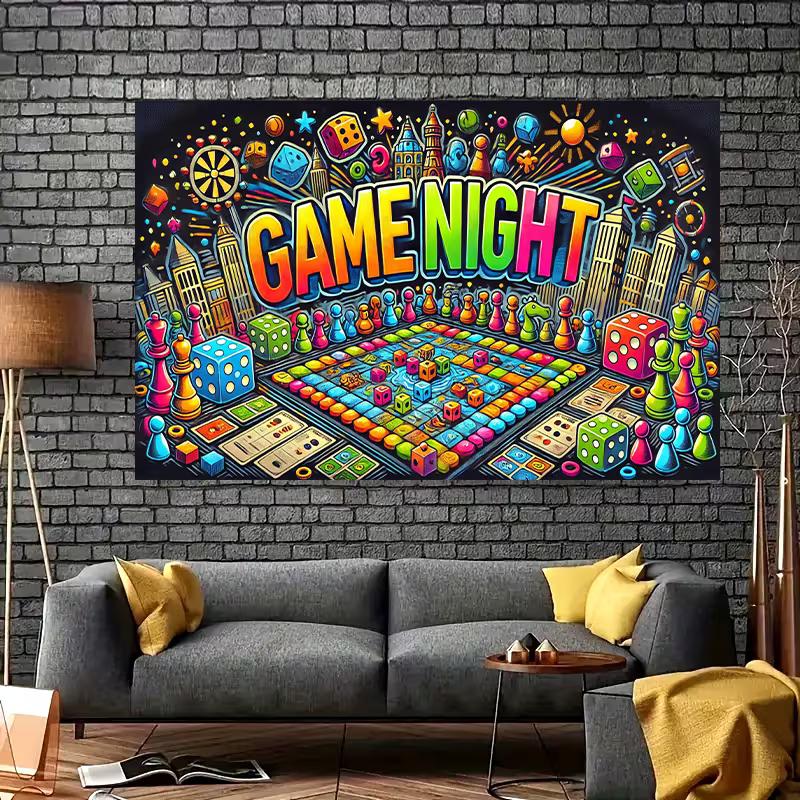 Sfondo per Serata Giochi 2D con Giochi da Tavolo Colorati e Dado Sfondo per Festa