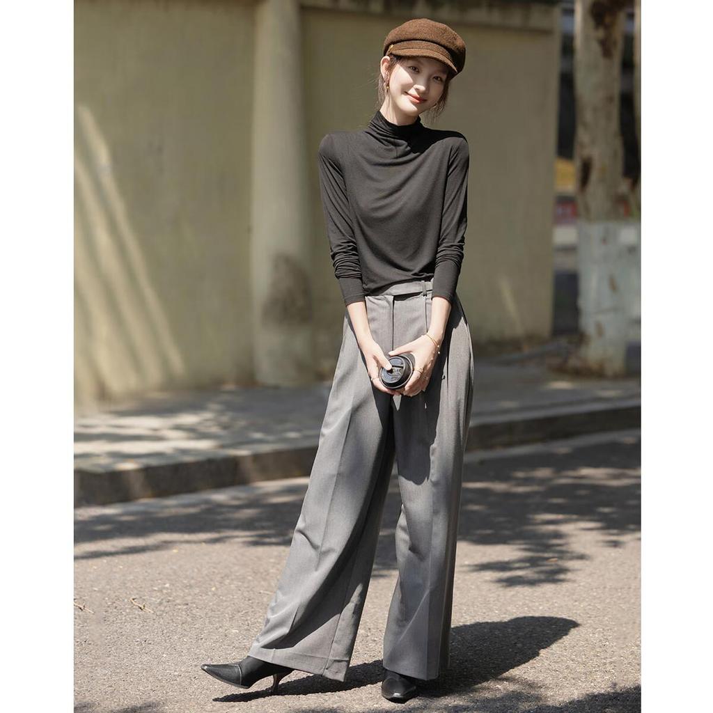 dme Warm Ginger Fleece Autumn New Slim Fit Thin Half Turtleneck Long Sleeve Women's Base Shirt
