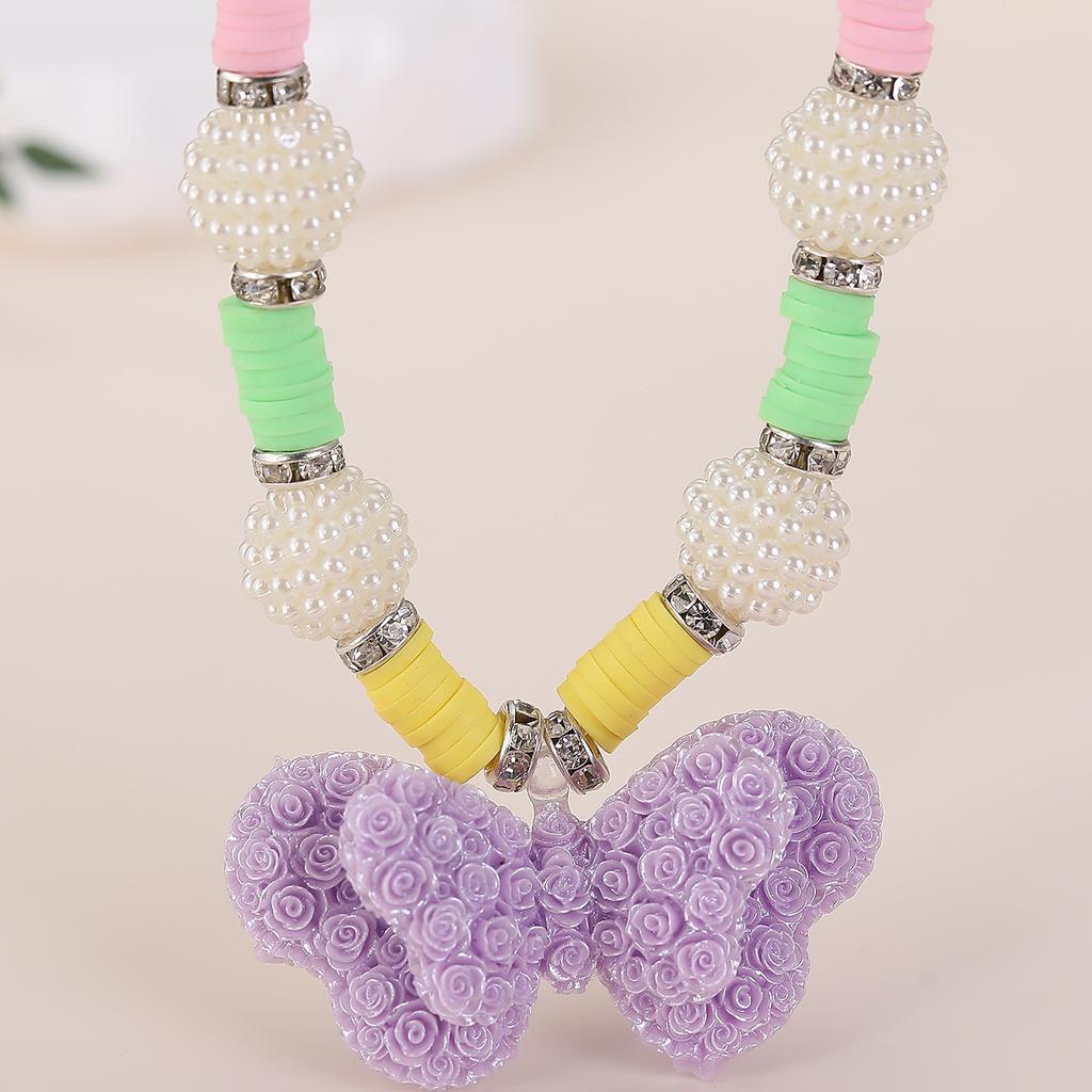 Sweet Princess Bow Necklace Bracelet Suit Candy Purple Bead Chain Children's Zircon Handmade Zircon Accessories