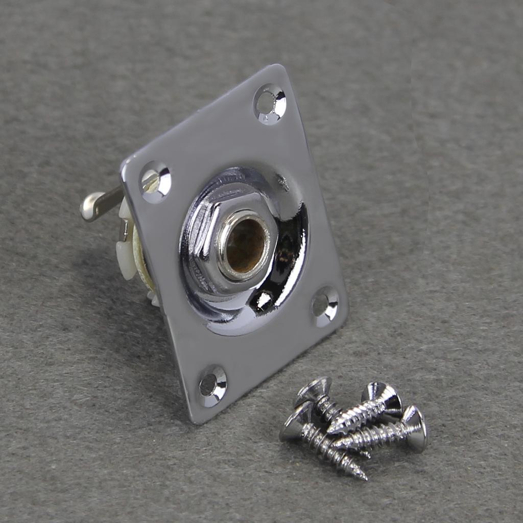 FLEOR 1PCS Guitar Output Jack 6.35mm 1/4 Mono Jack Socket JackPate Square Style for Electric Guitar, Silver/Black Choose
