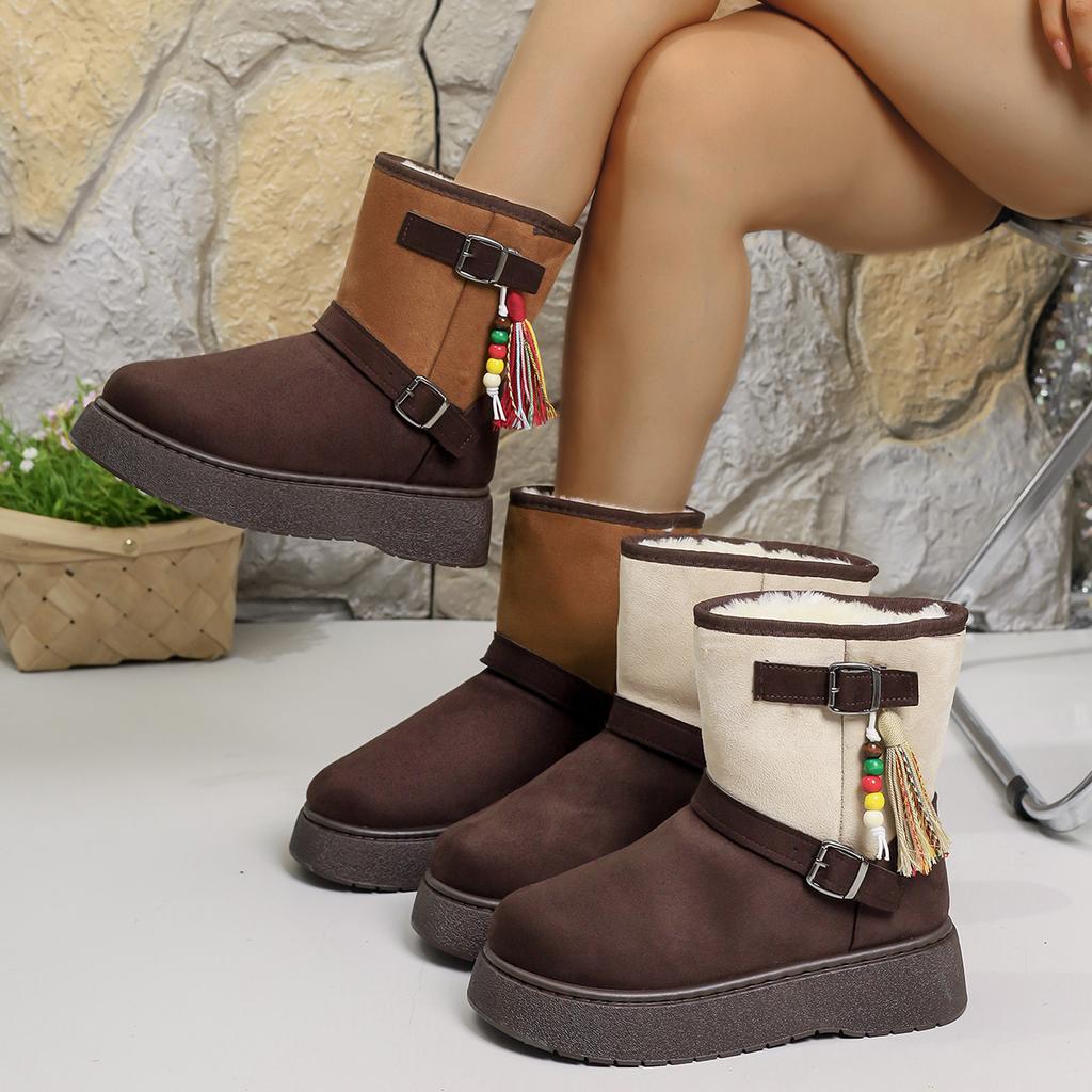 Fashion Women Snow Boots Winter New Fashion Round Toe Designer Shoes Women Outdoor Walking Comfortable Shallow Mouth Buckle Ankle Boots
