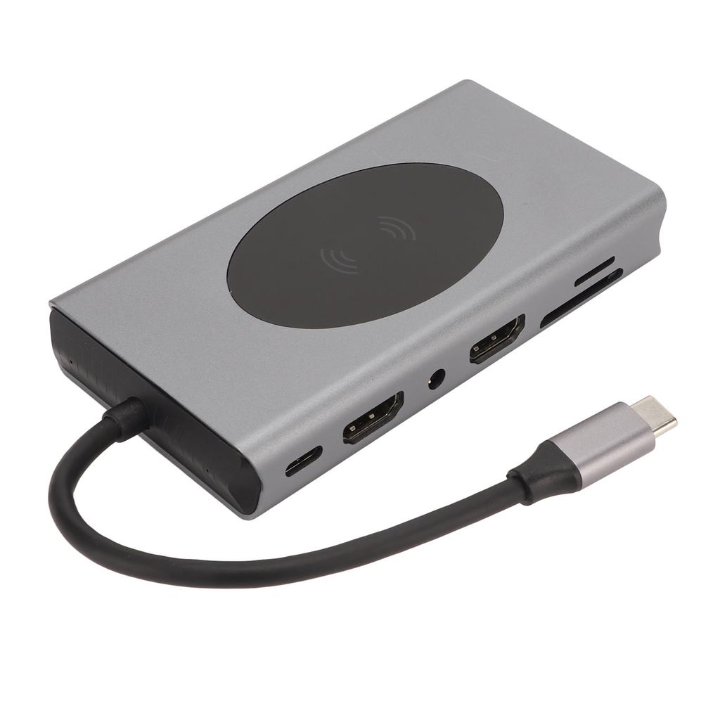 USB C Laptop Docking Station 14 in 1 Type C Hub Multiport Adapter 5 USB SD TF RJ45 PD AUDIO3.5 Dongle Grey