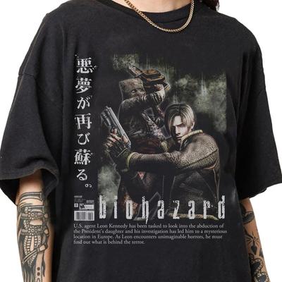 Retro Pirated Style Resident Evil T-shirts Men Women Oversized 90s Leon Kennedy T-shirts Unisex Retro Resident Evil Theme Tees