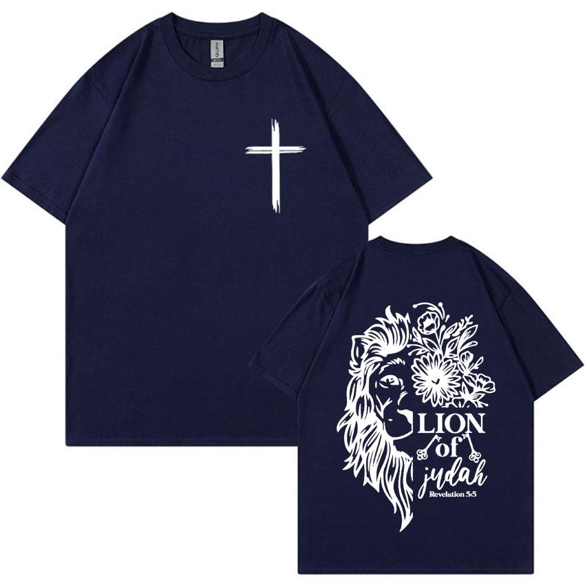 Jesus Lion of Judah Print T-shirt for Men Women Aesthetic Christian Clothing T Shirts Fashion Oversized 100% Cotton T Shirt Tops