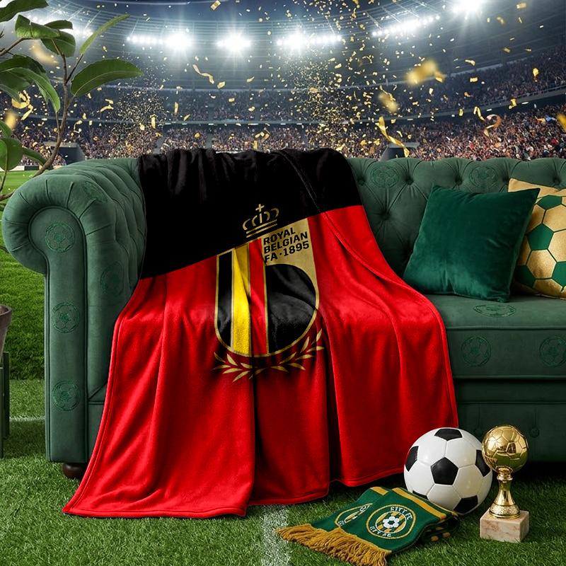 Belgium Football Crest Emblem Blanket Flannel Throw for Sofa, Indoor, Camping, Living Room, Office, Chair, And Bed Soft Birthday Gift