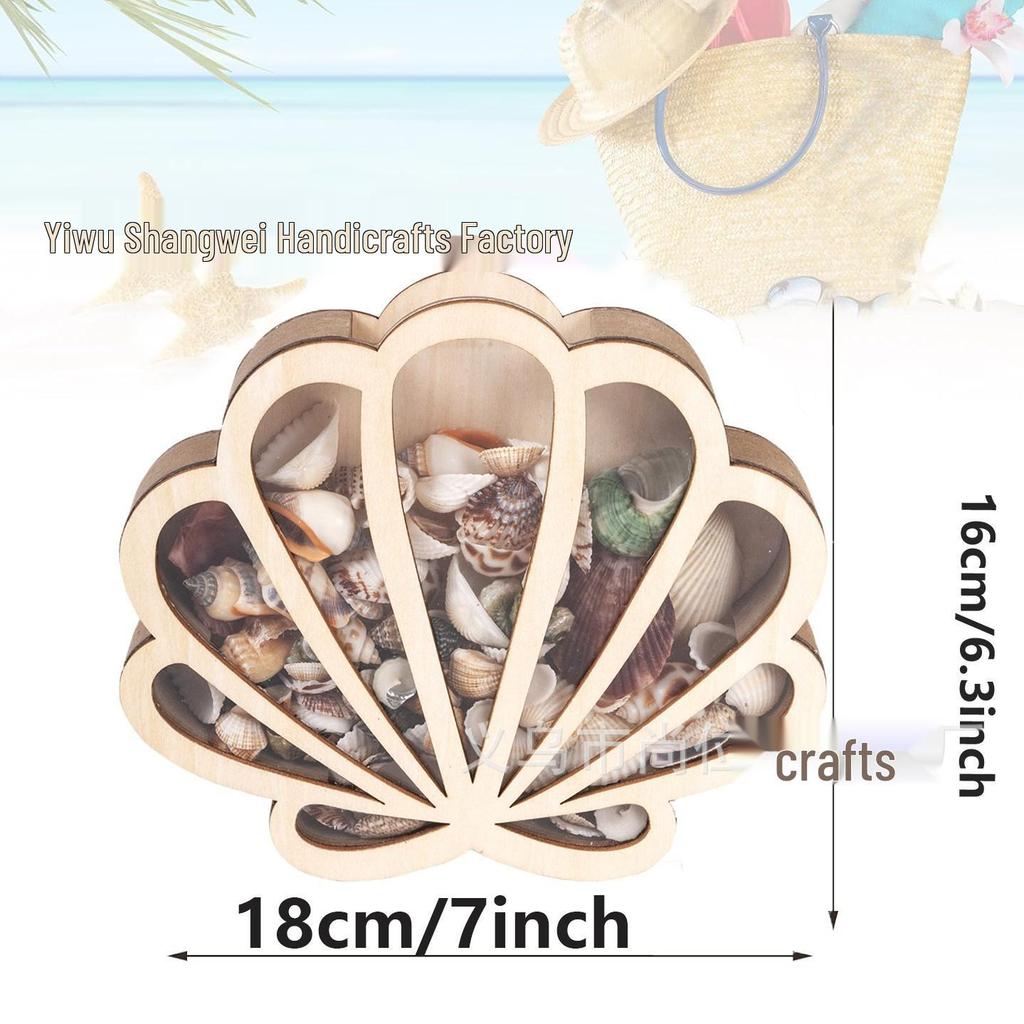 Seashell Storage & Display Box: Wooden Tray with Transparent Conch Design