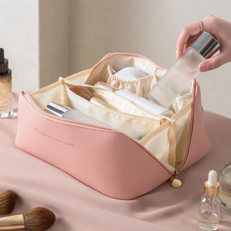 Cosmetic Bags For Women Elegant PU Leather Make Up Pouch Travel Toiletries Organizer Storage Hangbag Carry-on Makeup Tote