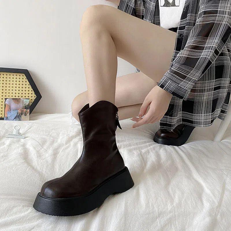 Thick-soled Martin Boots for Female Spring Students 2025 New Korean Version Versatile Height-increasing British Style Big Head Thin Short Boots