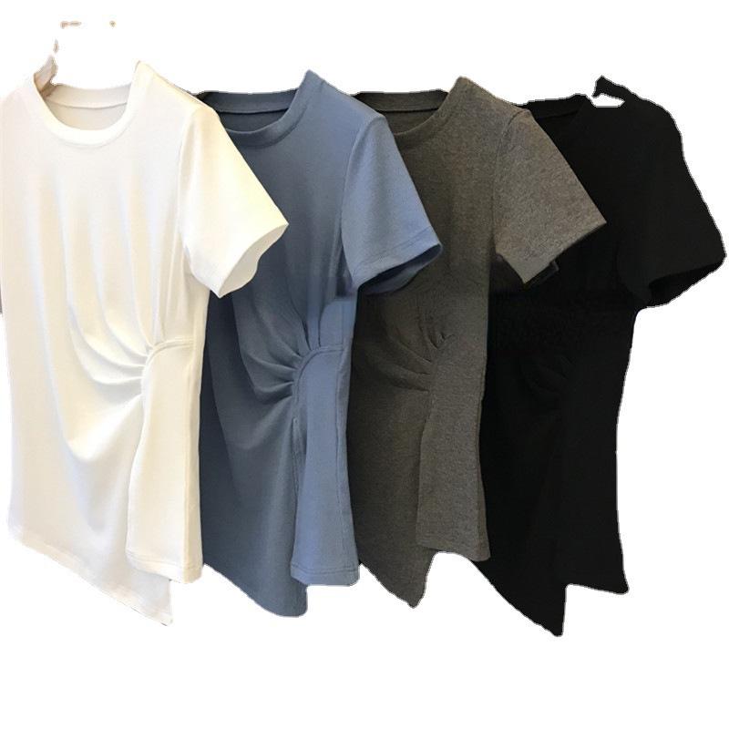 Top de damă cu talie laterală elastică, plisat, cu crăpătură și mâneci scurte - Tendință Vara 2025