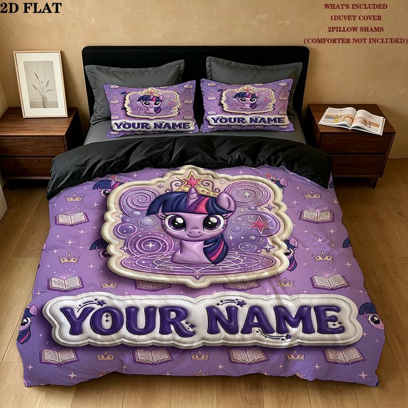 Custom Name,Twilight Sparkle Pattern Bedding Home Decoration Birthday Gift ( 1 Duvet Cover + 2 Pillowcase, Without Core),fan Merchandise.