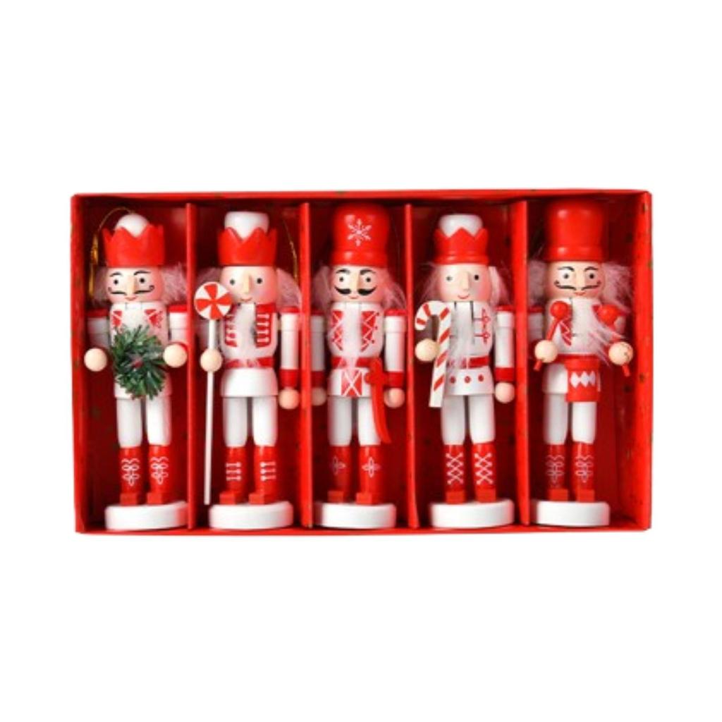 5x Wooden Nutcracker Figures Crafts Tabletop Christmas Hanging Decorations