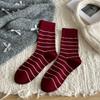 Ladies Autumn and Winter Fashion Simple Sports Leisure All Match Stripe Boneless In The Tube Pile Socks