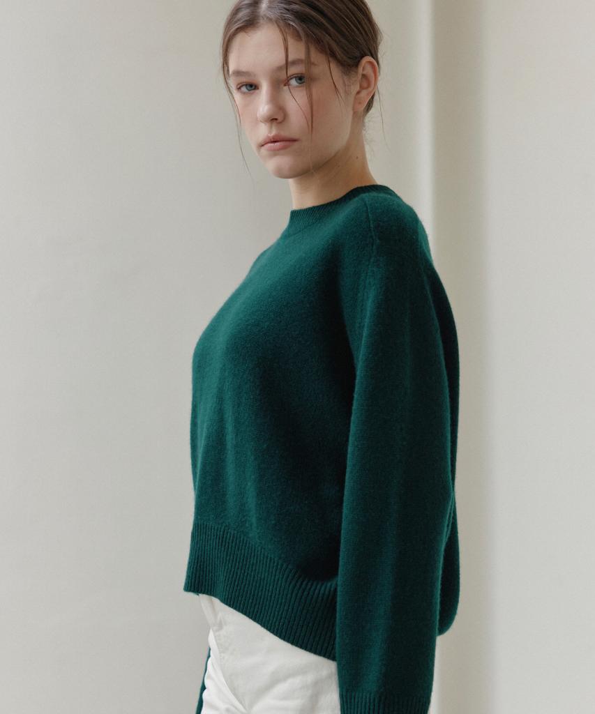 JE NE SAIS QUOI Loose Fit Crew Neck Cashmere Knit_ Forest Green