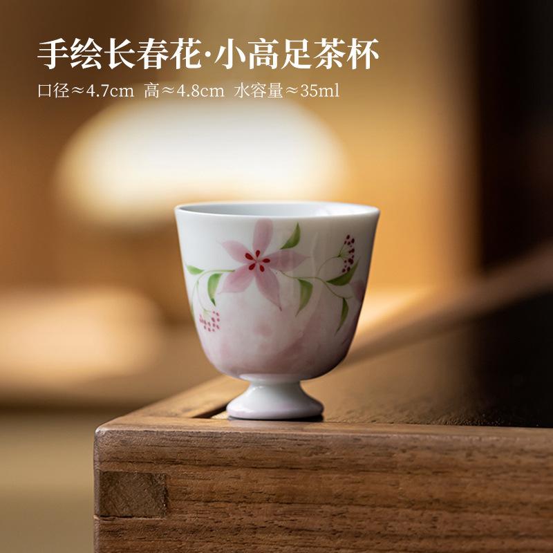 2pc/lot Hand-painted Peach Blossom Periwinkle Teacup Luxury Tea Bowl Mug Tea-tasting Fragrance Cup Chazhan Master Cups Gift 35ml