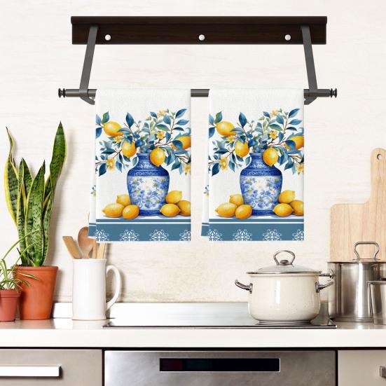 Citron kökshandduk Mikrofiber Absorberande disktrasa Lantlig diskduk Handduk för kök badrum Kustfestinredning