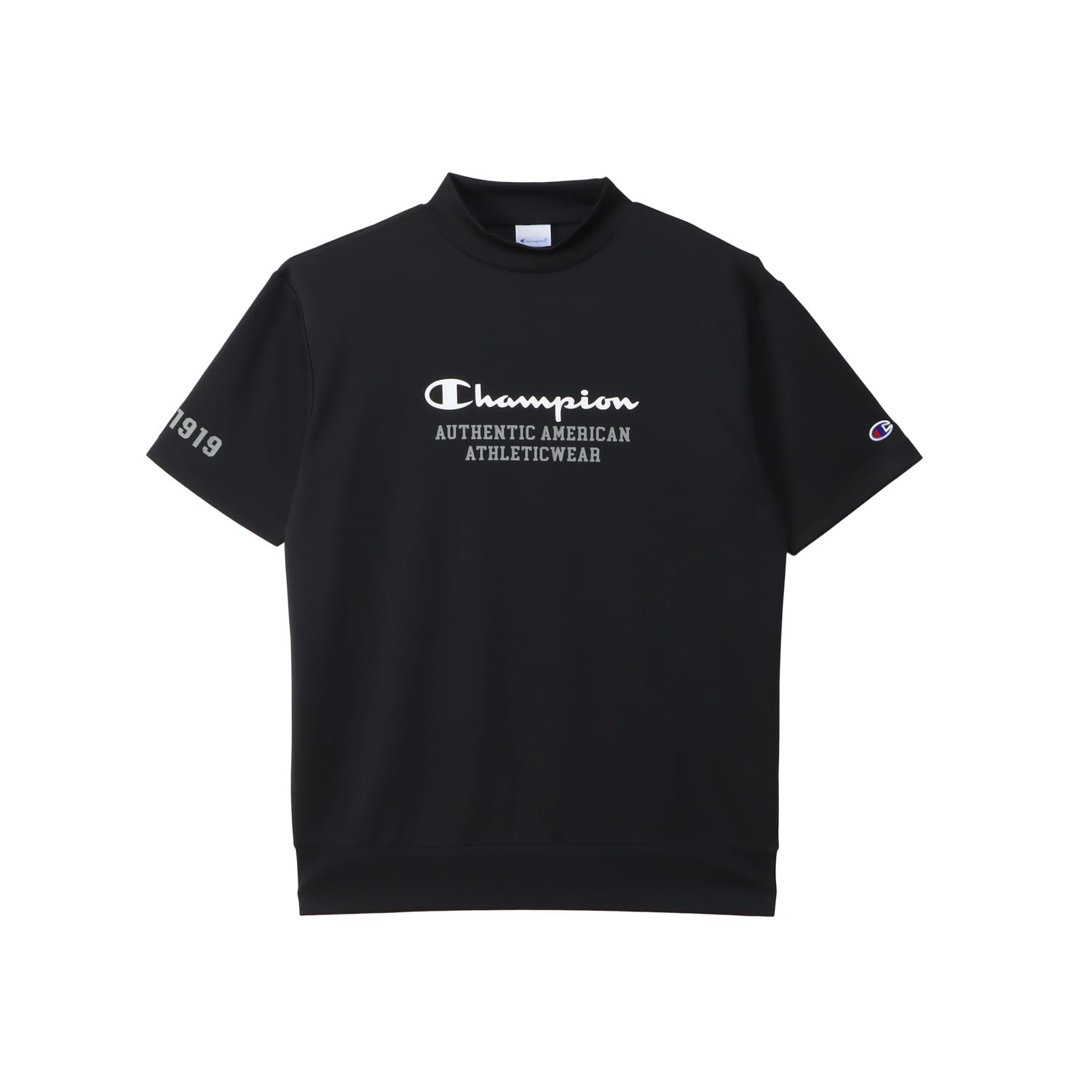 

Мужская футболка Champion с коротким рукавом, с воротником-стойкой, с УФ-защитой, с резиновым принтом, C3-BG310, черная, быстросохнущая, защита, дышащая, теплозащитная, чёрный