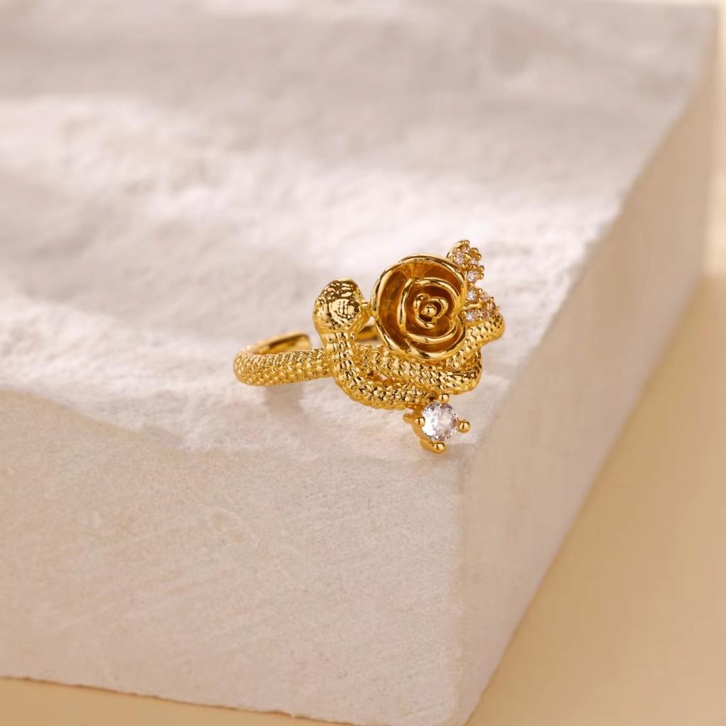 Wind High-end Female Luxury Ring Does Not Fade Zircon Ring Opening Retro Pair Ring Ring Hot-selling
