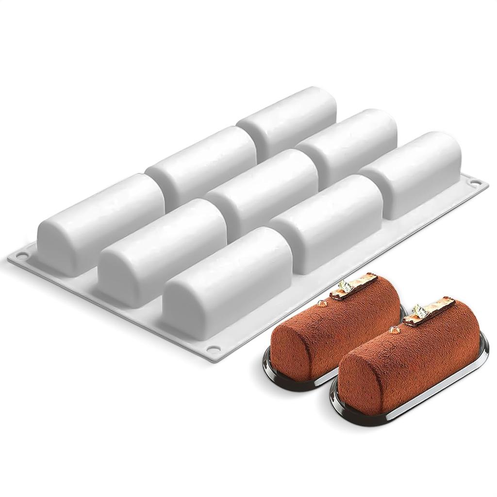 Stampi Cilindrici in Silicone - Stampo a Tronco da 9 Cavità Teglia per Rotolo di Torta Stampo per Cioccolato, Stampo per Torta in Silicone Antiaderente per Cottura Fai da Te Semi-Cilindrici