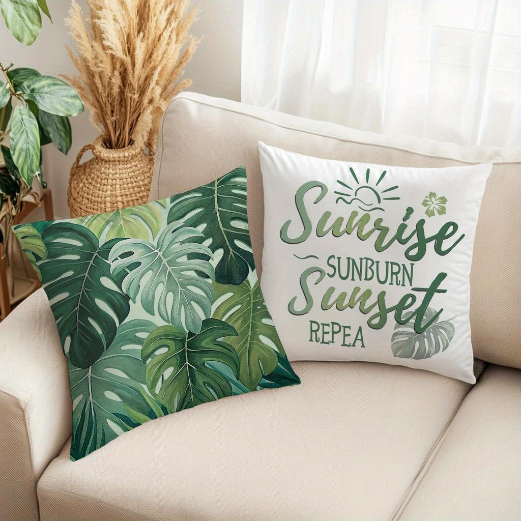 Tropical Vibe Leafy Pillow CoversLiving Room Sofa Cushion Cover, Soft and Comfortable, Bedroom Room Decoration