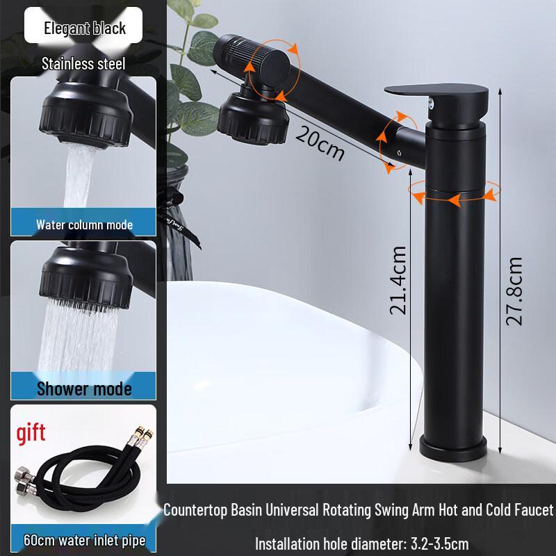 Taijufu Elegant Black Countertop Basin Faucet